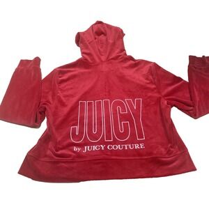 Juicy Couture Womens Hoodie Jacket Size Large Full Zip Red Soft Velour A16